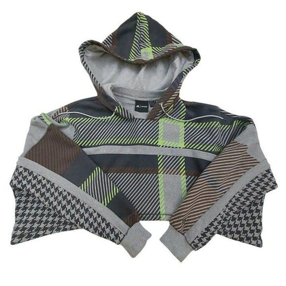 Adidas Ivy Park Cropped Halls Of Ivy Hoodie Womens XS Gray Brown Allover Print - Picture 2 of 11